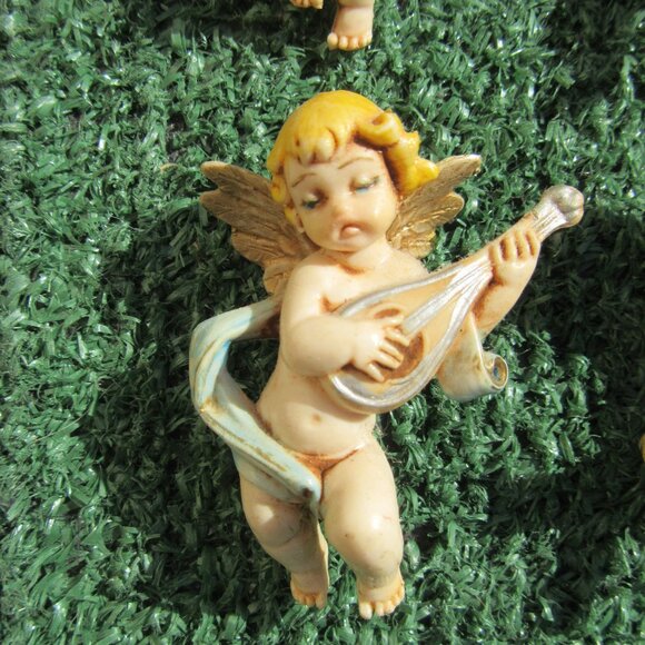 4 Vintage Fontanini Musical Instrument Mini Cherub Angels 1 1/2" Ornaments - Picture 4 of 7